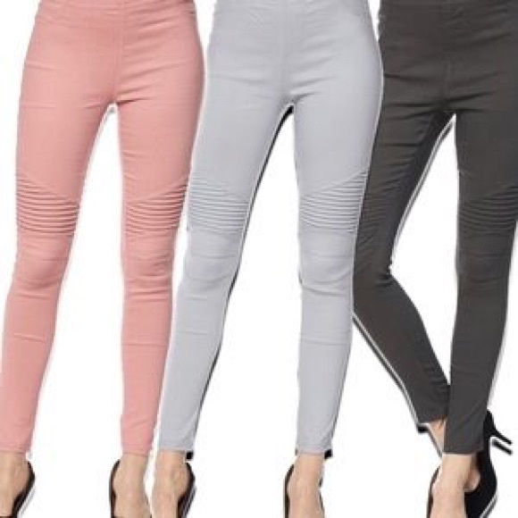 Pants - Gray Moto Pants With Back Pocket Leggings Pants - Gray Moto Pants With Back Pocket Leggings